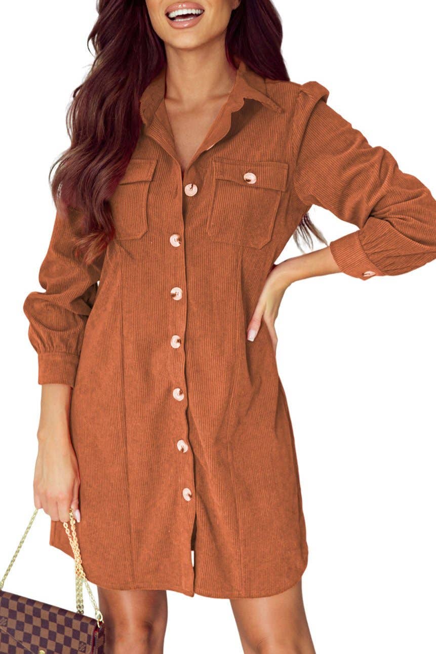 Corduroy Long Sleeve Shirt Dress