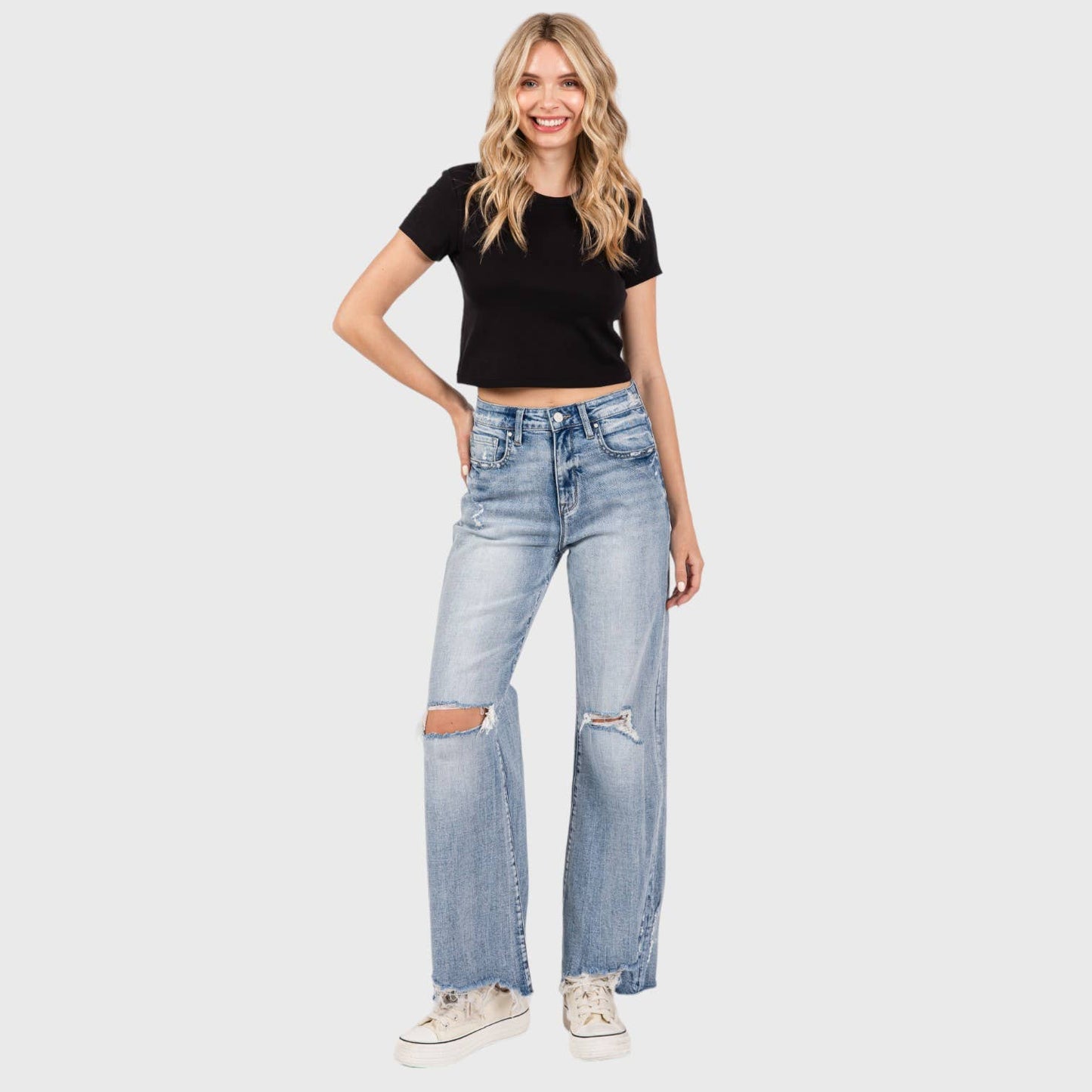PETRA DISTRESSED HIGH RISE COMFORT VINTAGE FLARE JEANS