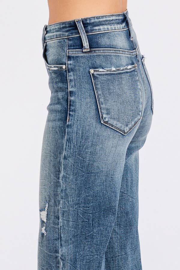 HIGH RISE STRETCH SLIM WIDE LEG W/ CUFFED HEM