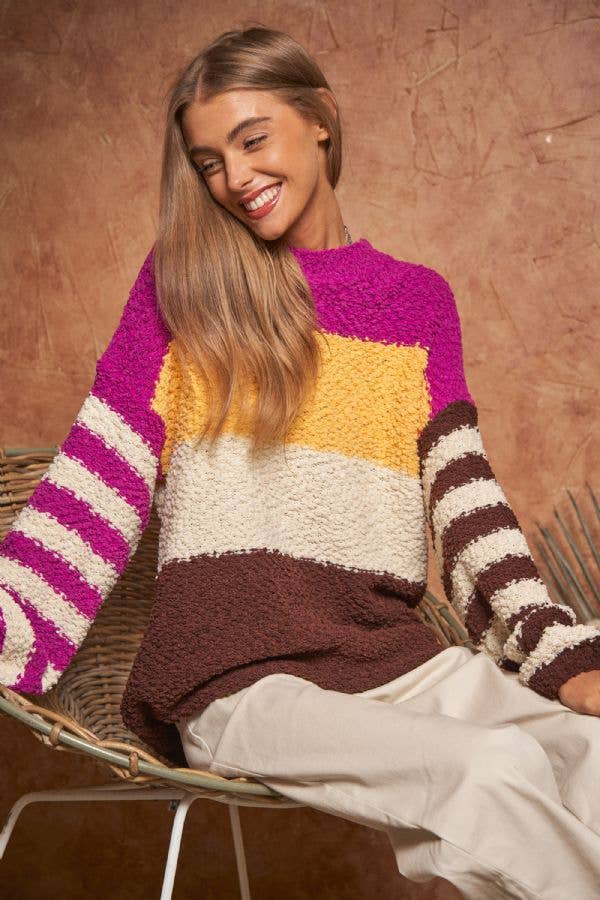 COLOR BLOCK LONG SLEEVE SWEATER