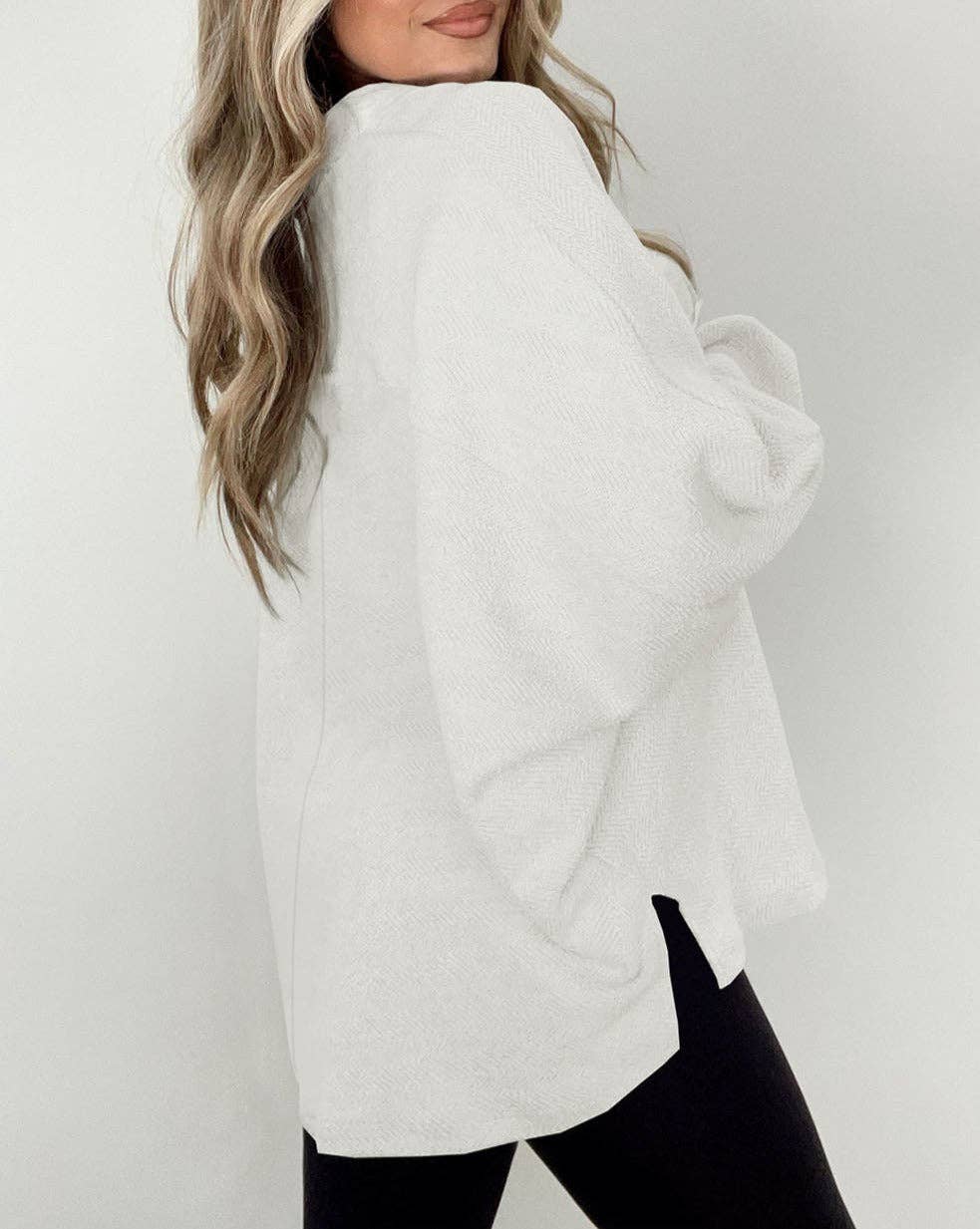 Herringbone Oversized Collared Sweatshirt