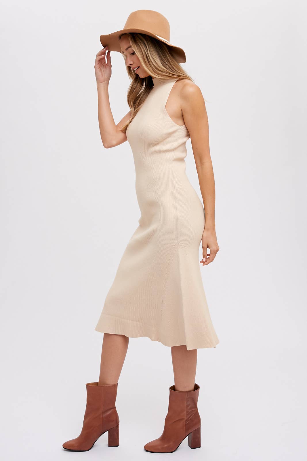 MOCK NECK SLEEVELESS MIDI DRESS
