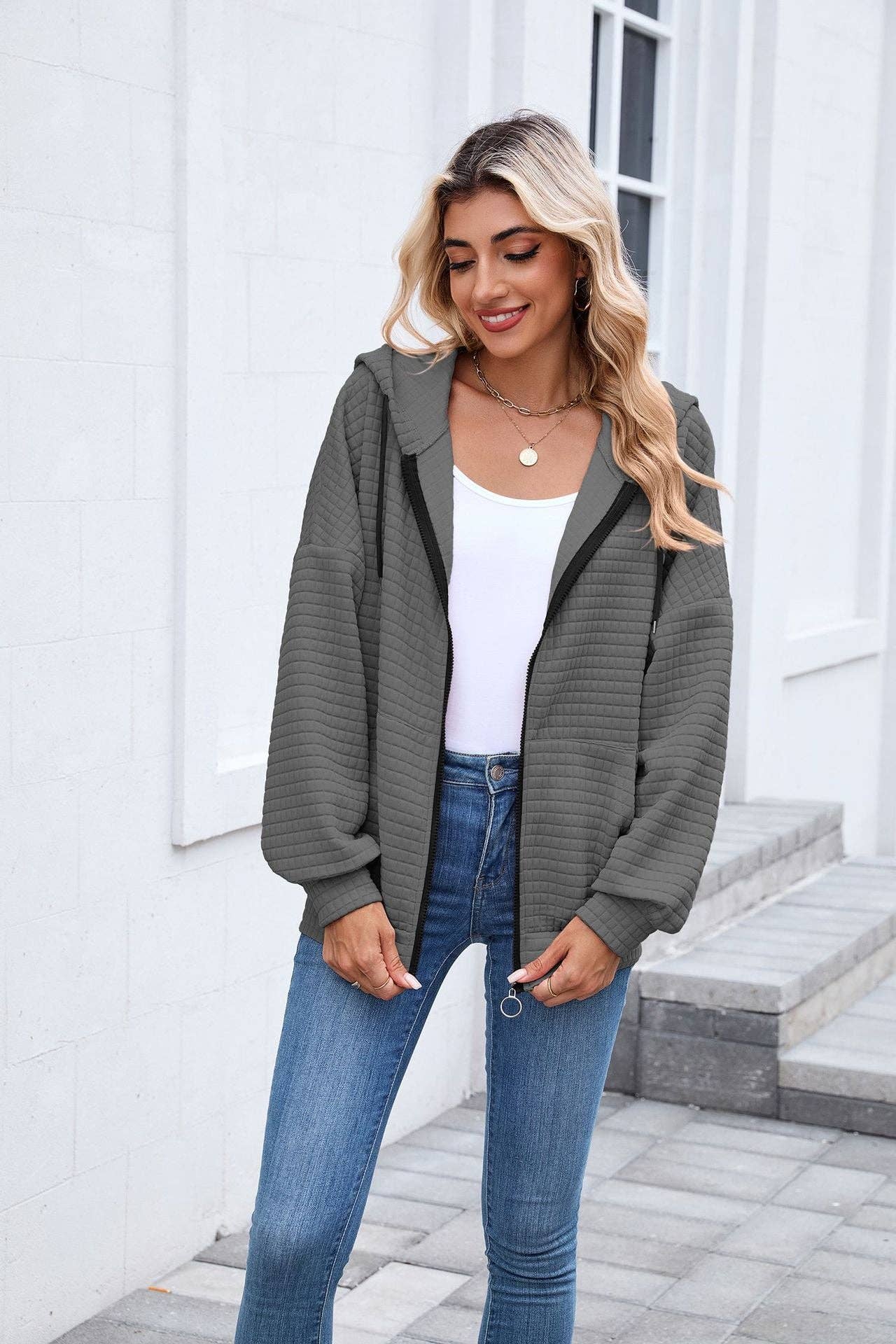 Quilted Zip-Up Hoodie
