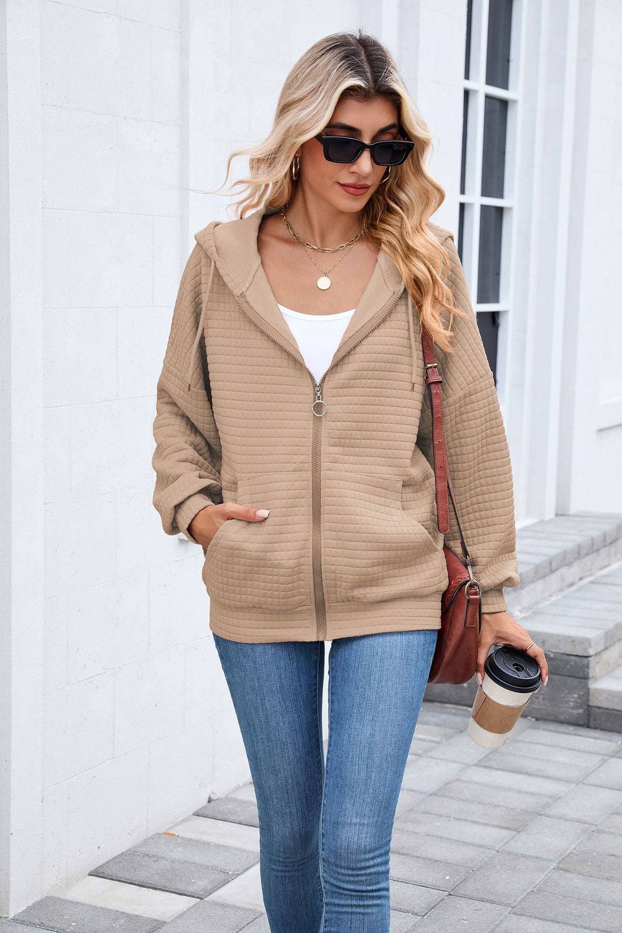 Quilted Zip-Up Hoodie