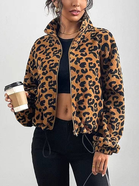 Leopard Print Fleece Zip-Up Jacket