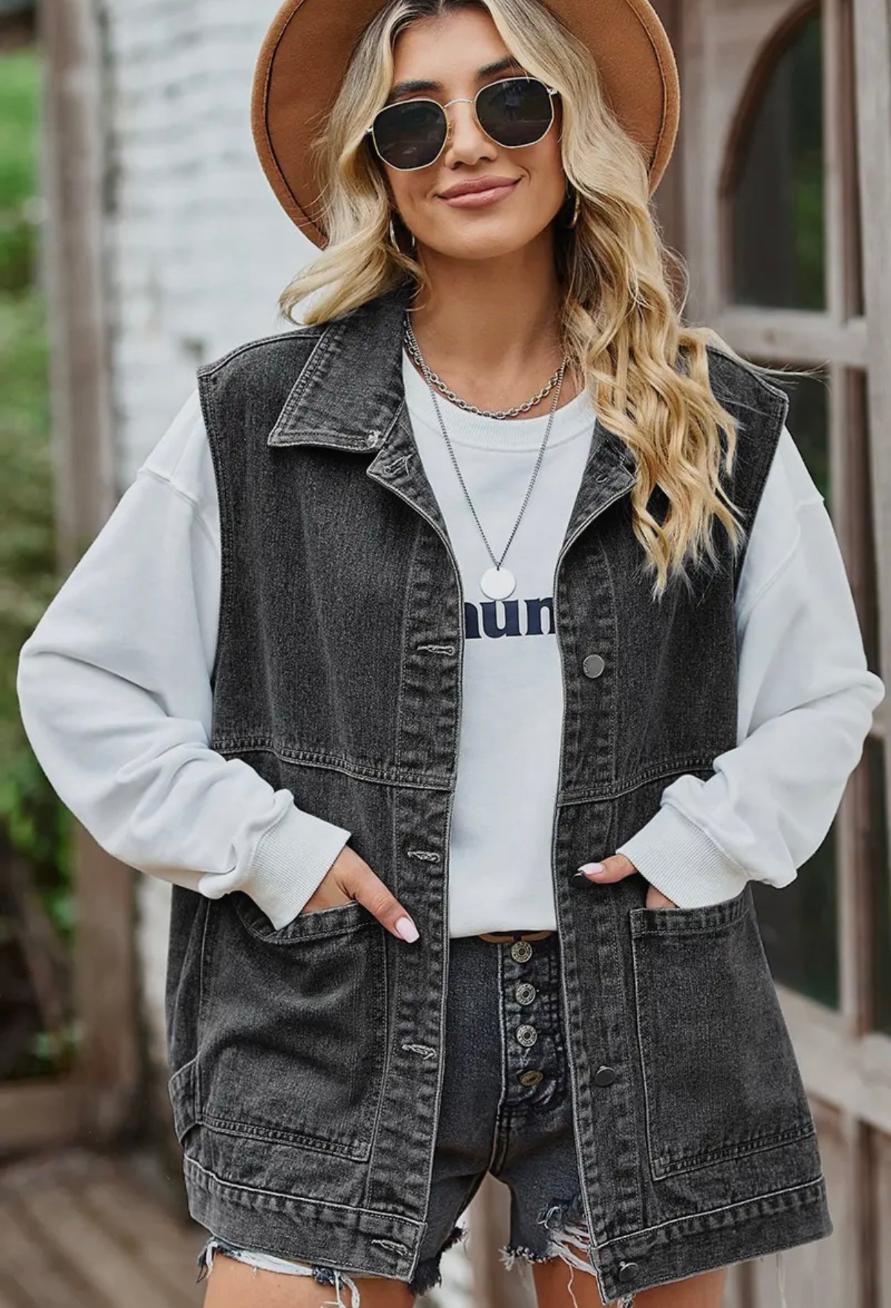 Vintage Denim Vest w/Pockets