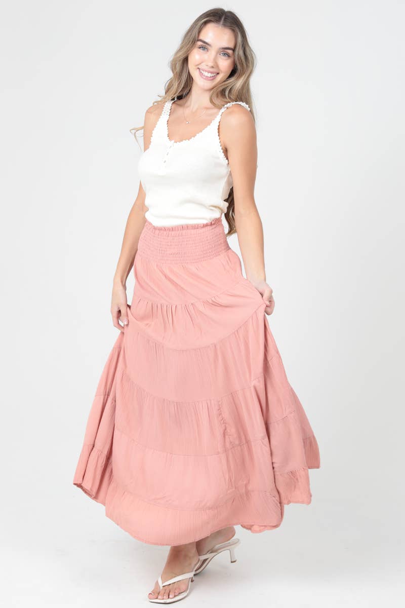 TIERED A LINE MAXI SKIRT