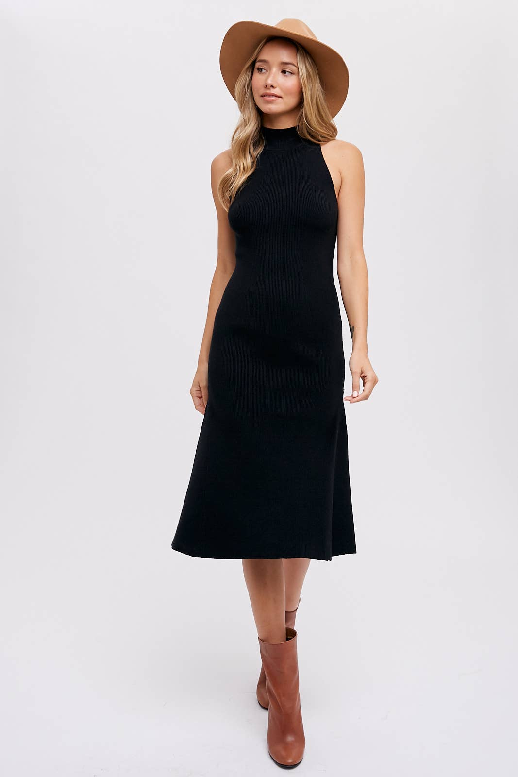 MOCK NECK SLEEVELESS MIDI DRESS