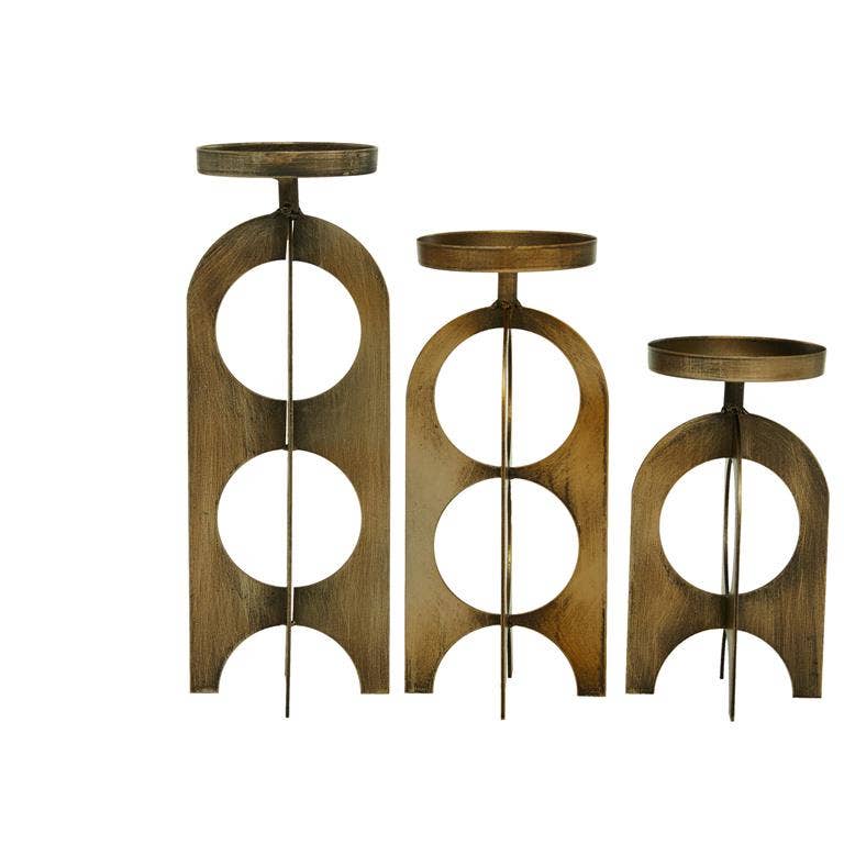 Gold Metal Modern Candle Holder - Set of 3