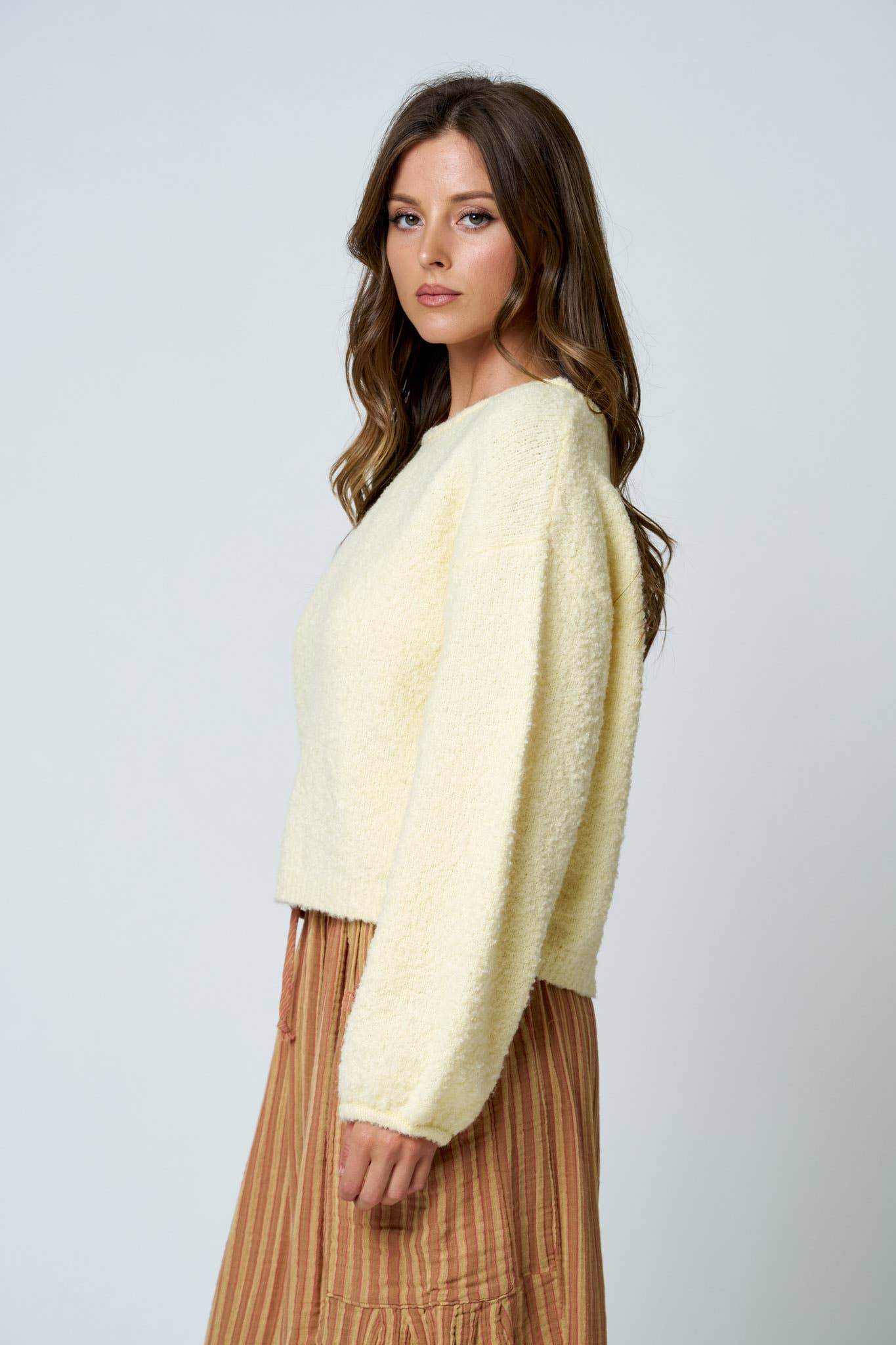 LONG SLEEVE FUZZY KNIT PULLOVER SWEATER (PRE-ORDER)