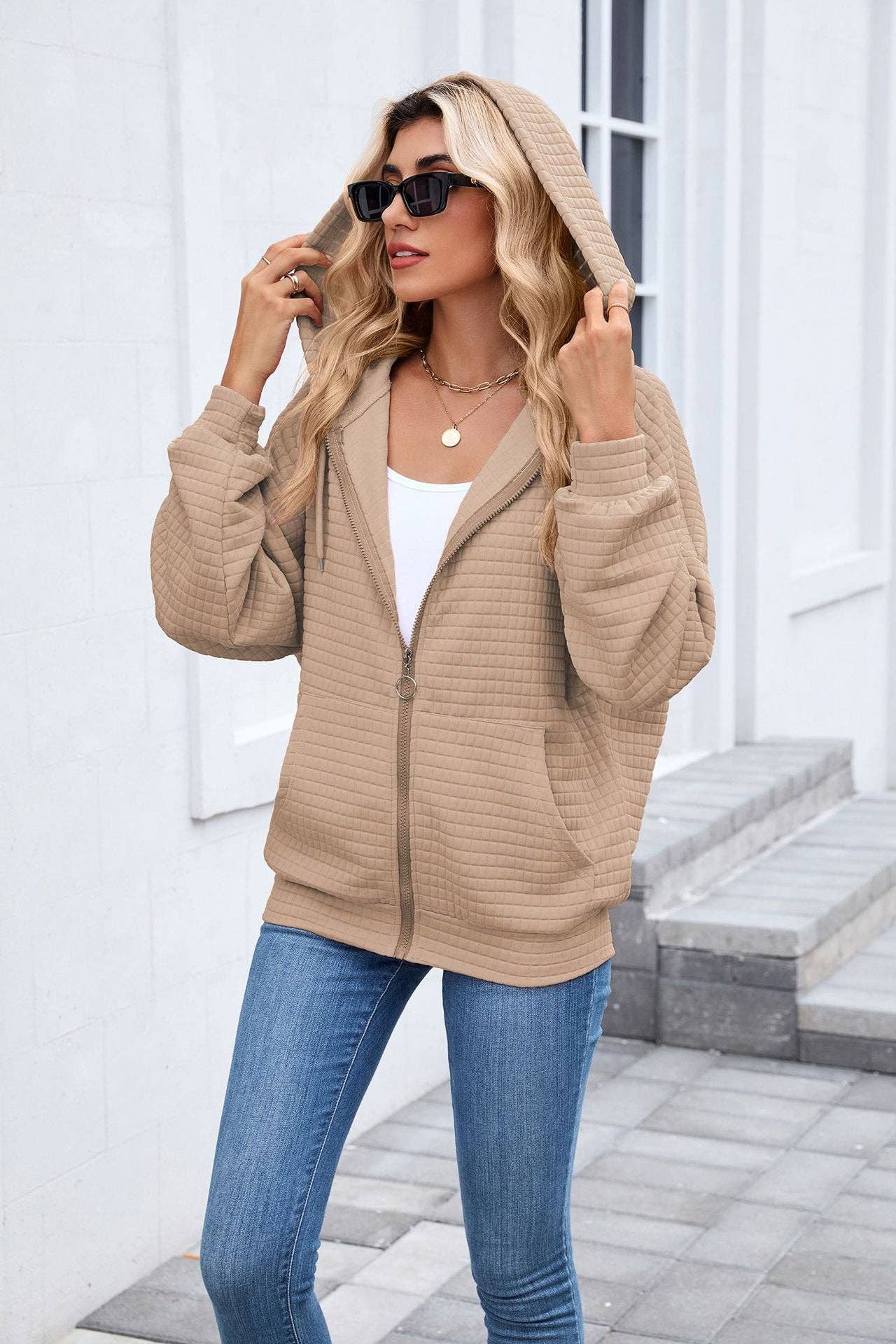 Quilted Zip-Up Hoodie
