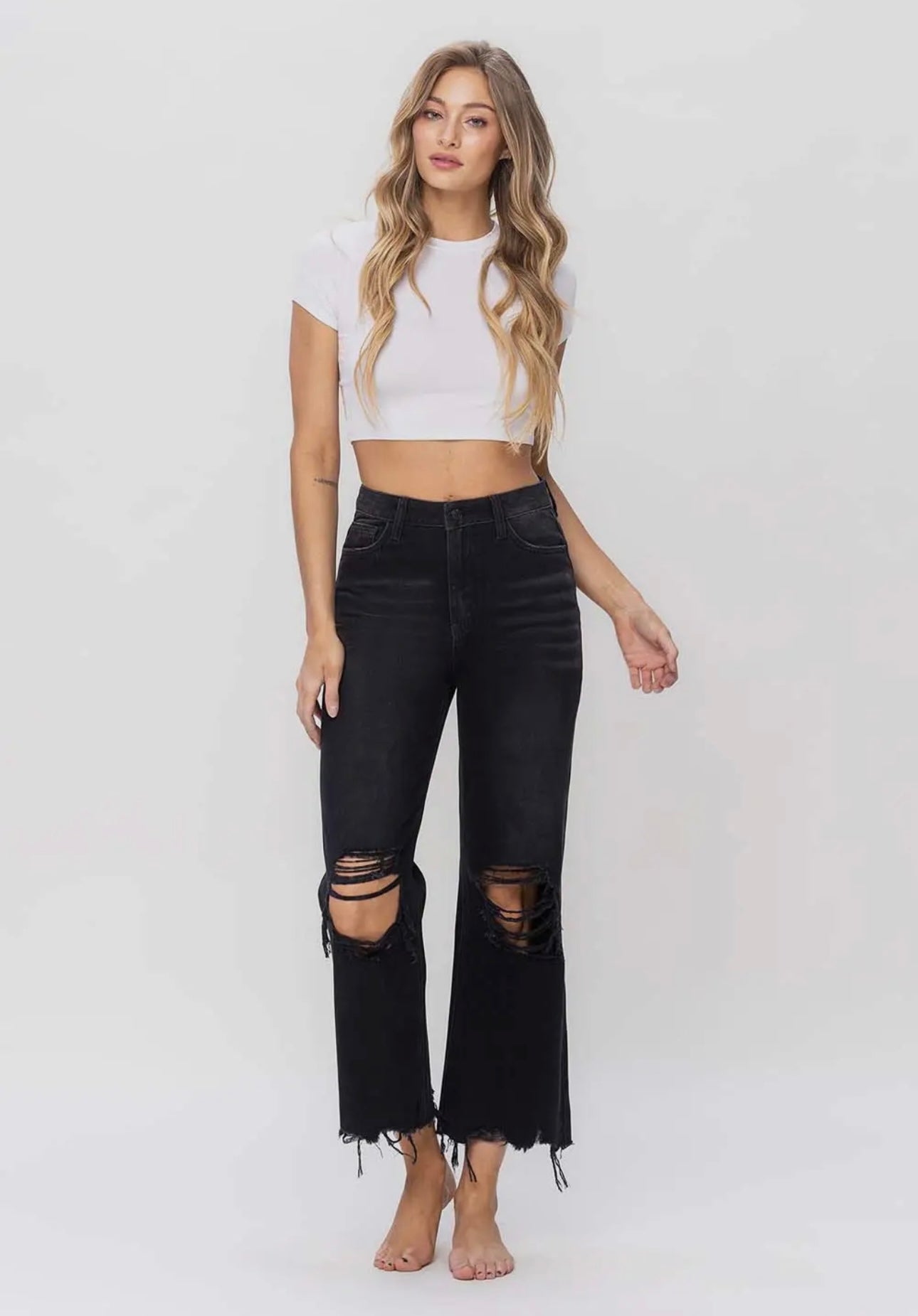 90s VINTAGE HIGH RISE CROPPED FLARE JEAN