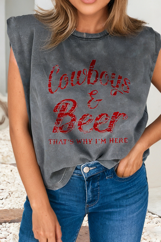 Cowboy & Beer Western Mineral Wash Tank Top