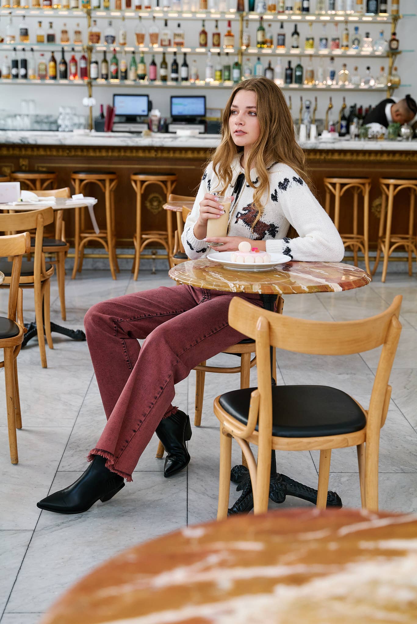 ARTEMIS VINTAGE TUMMY CONTROL BURGUNDY HIGH RISE FLARE JEANS