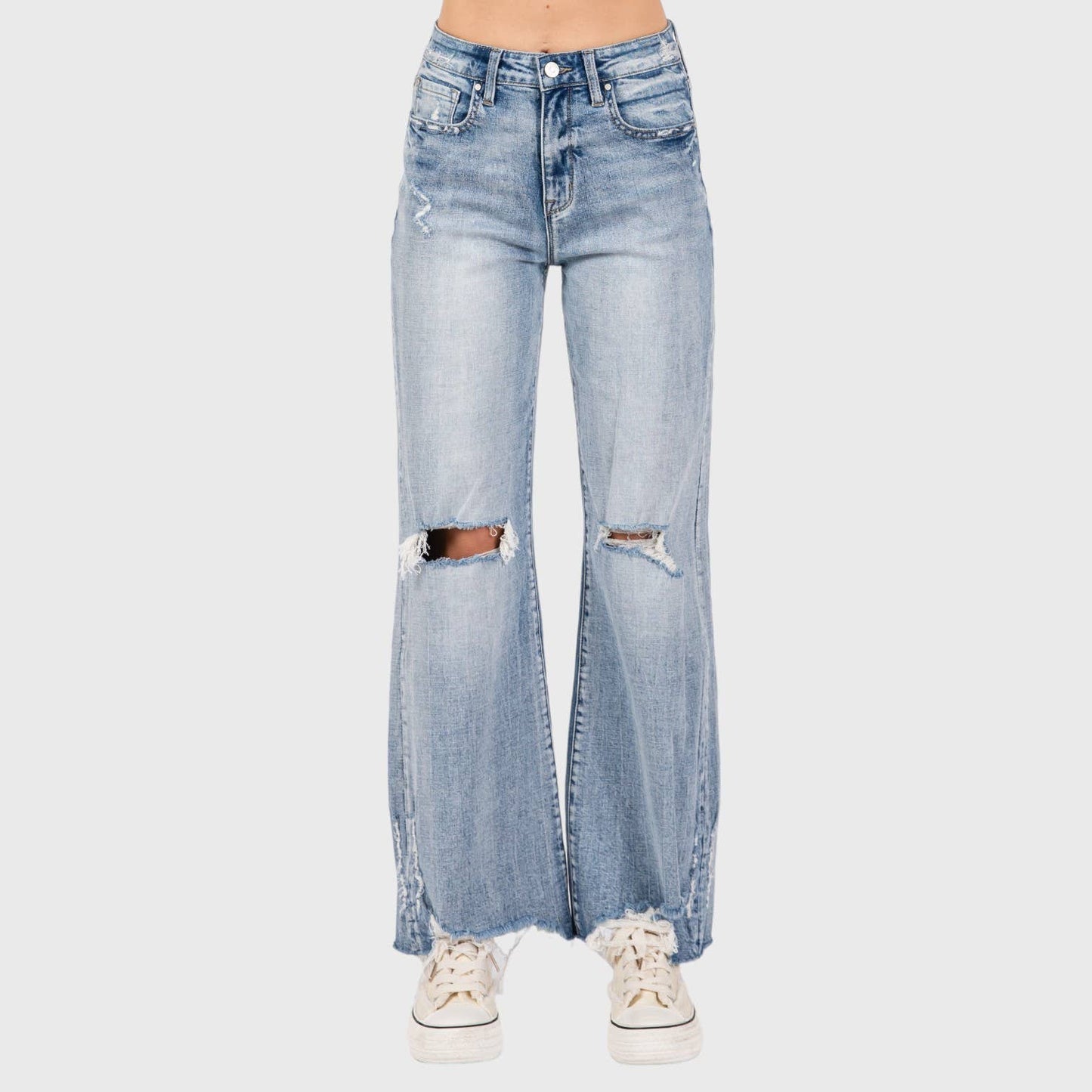 PETRA DISTRESSED HIGH RISE COMFORT VINTAGE FLARE JEANS