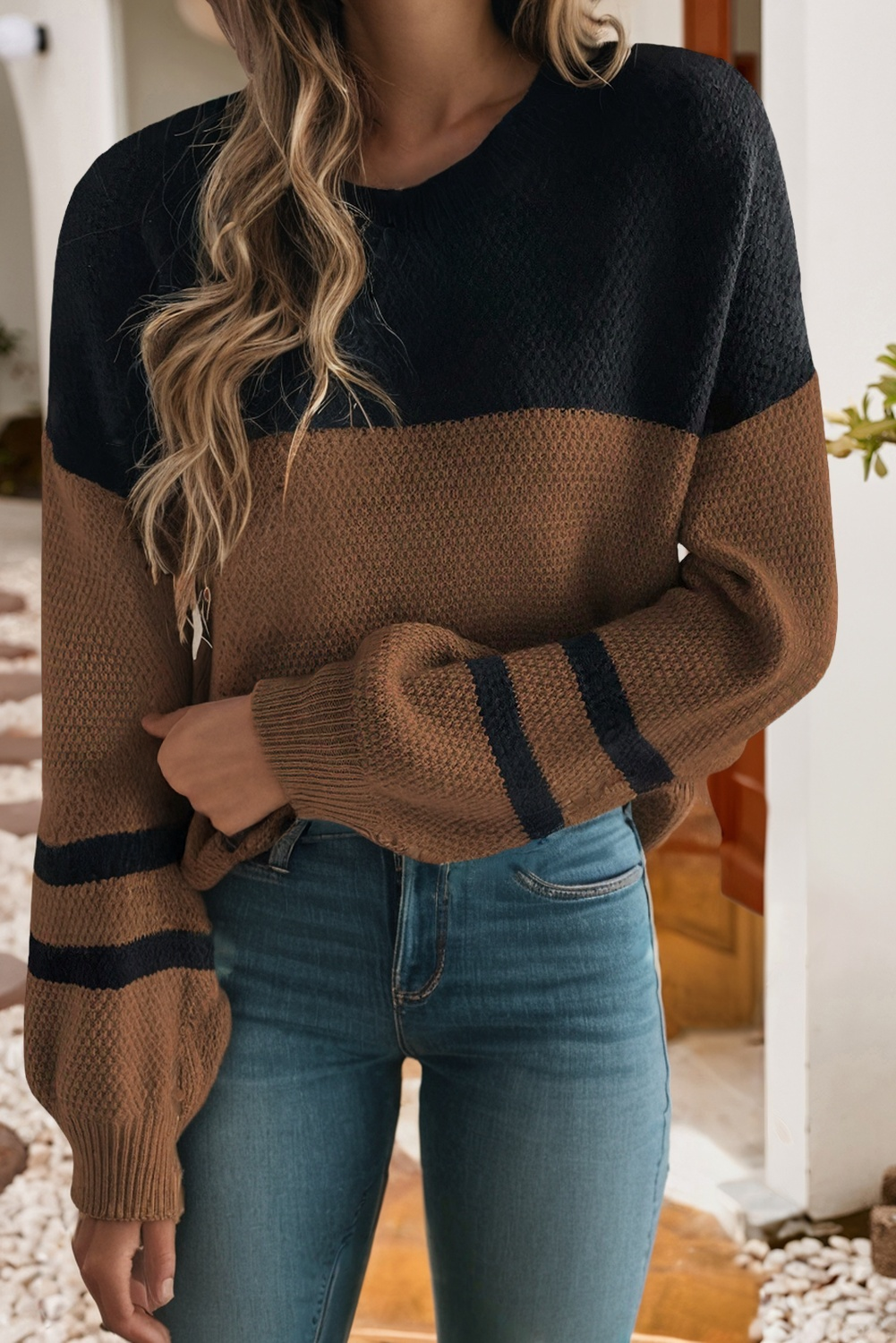 Color Block Knit Striped Casual Sweater
