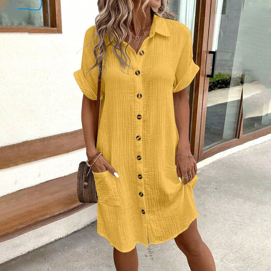 V-NECK BUTTON-UP DRESS