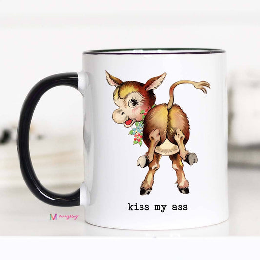 Kiss My Ass Coffee Mug, Funny Coffee Mug, Retro Vintage Mug