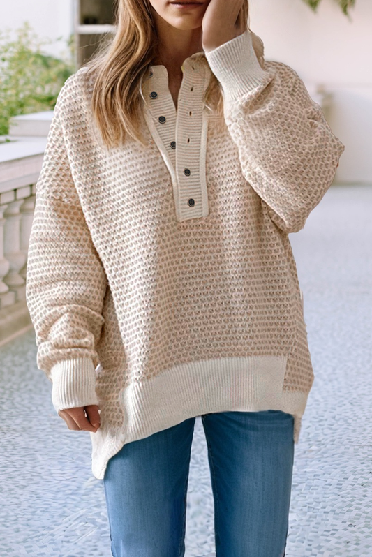 Ribbed Henley Button Drop Sweater