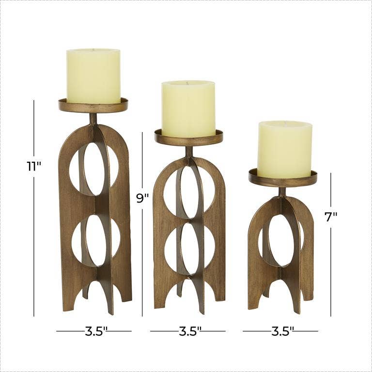 Gold Metal Modern Candle Holder - Set of 3