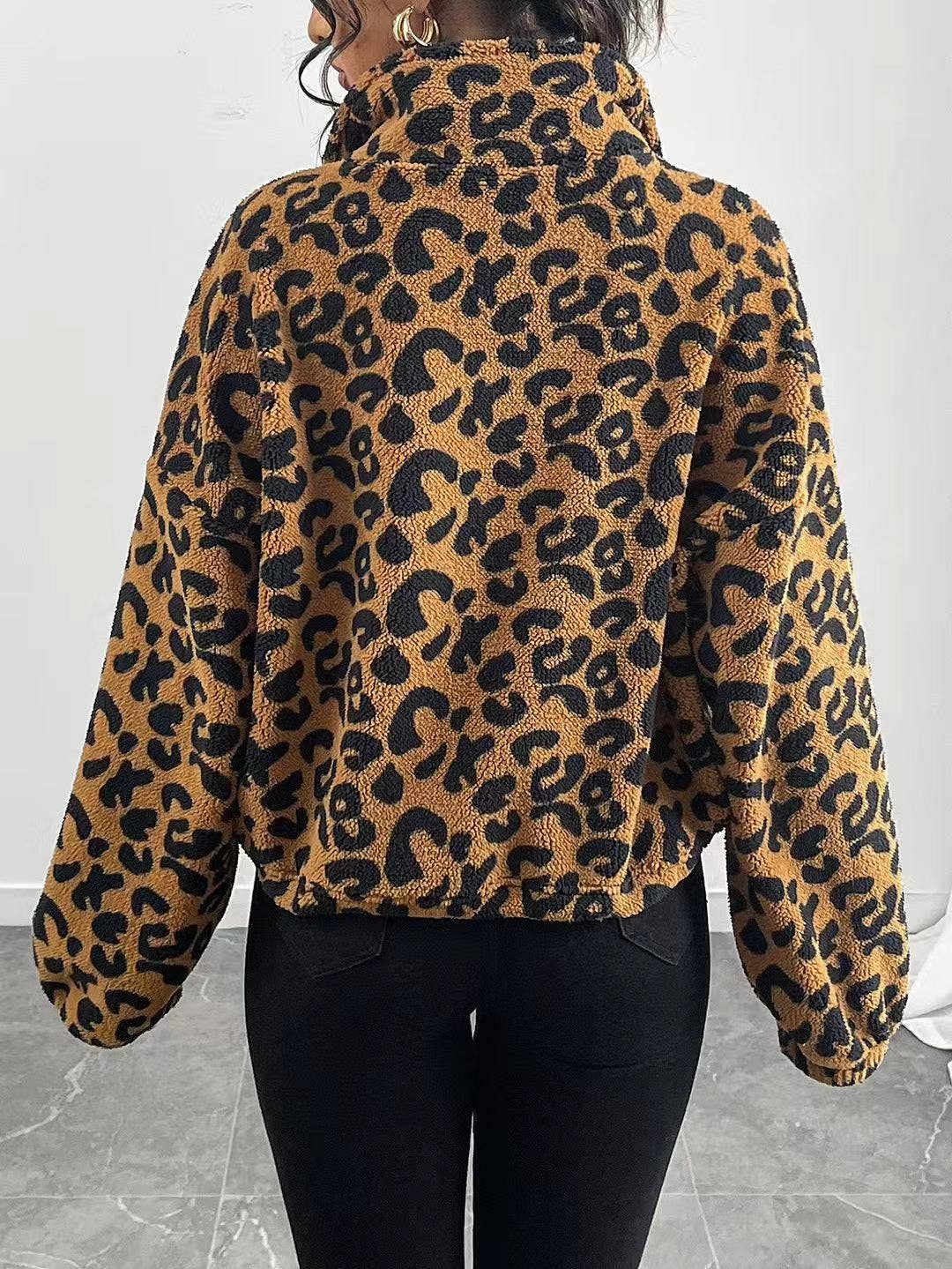 Leopard Print Fleece Zip-Up Jacket