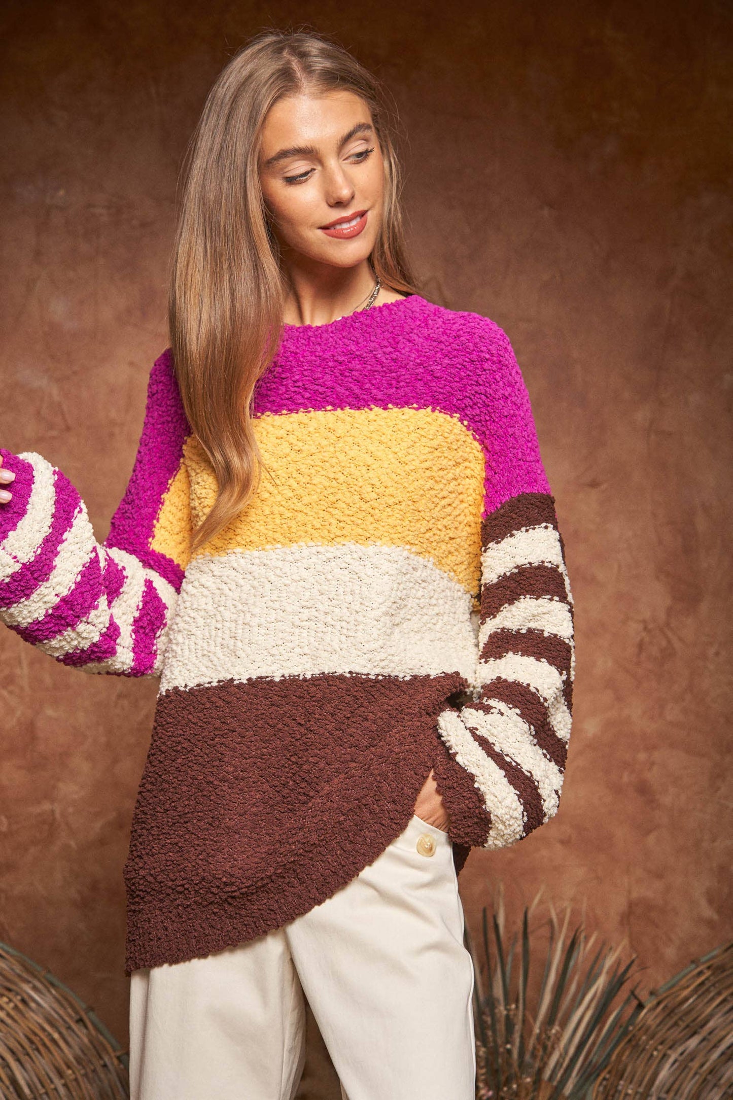 COLOR BLOCK LONG SLEEVE SWEATER