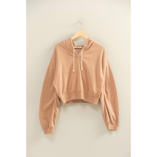 V-Neck Drawstring Crop Hoodie
