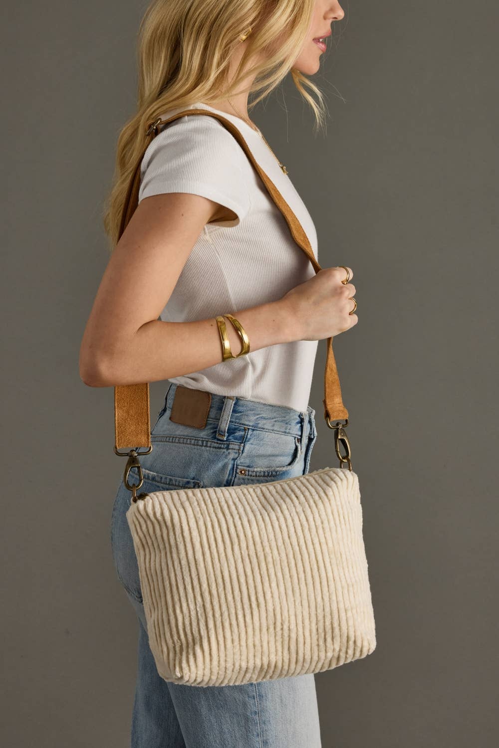 Cream Corduroy Crossbody