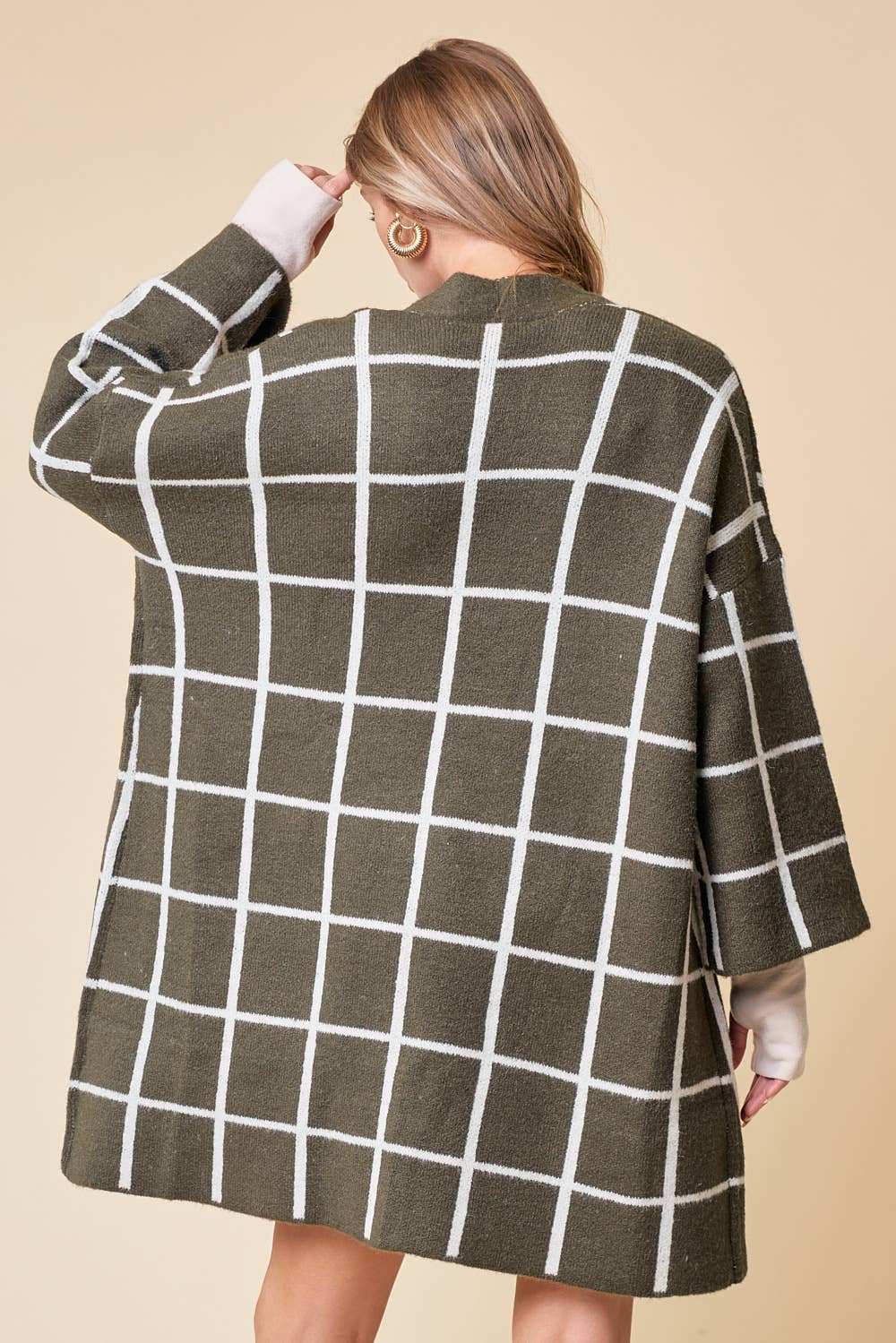GRID PATTERNED LONG CARDIGAN - 1627C