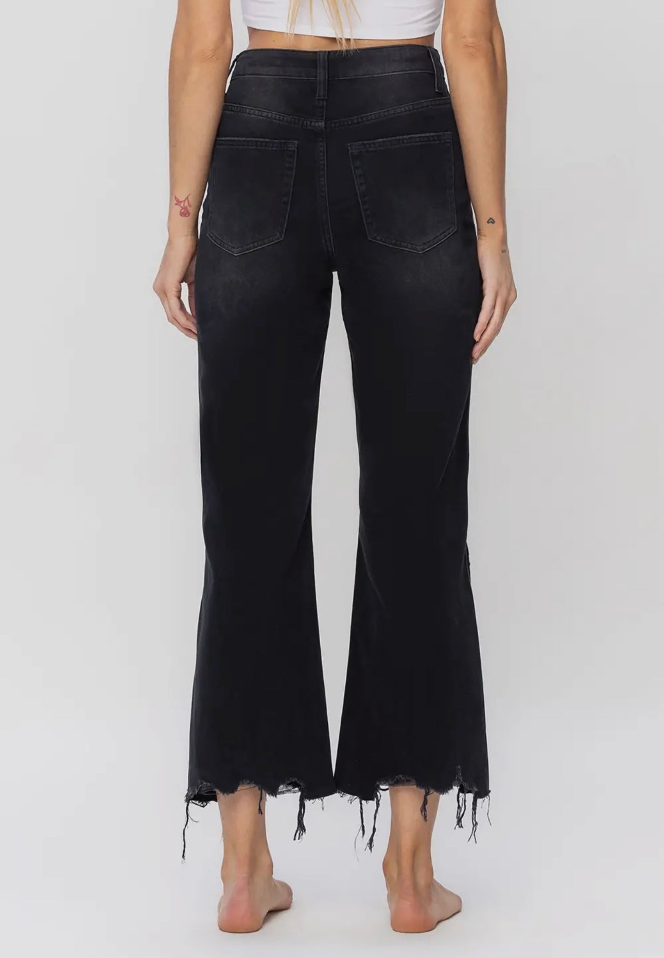 90s VINTAGE HIGH RISE CROPPED FLARE JEAN