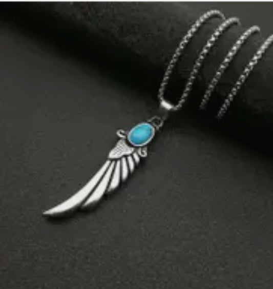 VINTAGE TURQUOISE FEATHER WING PENDANT