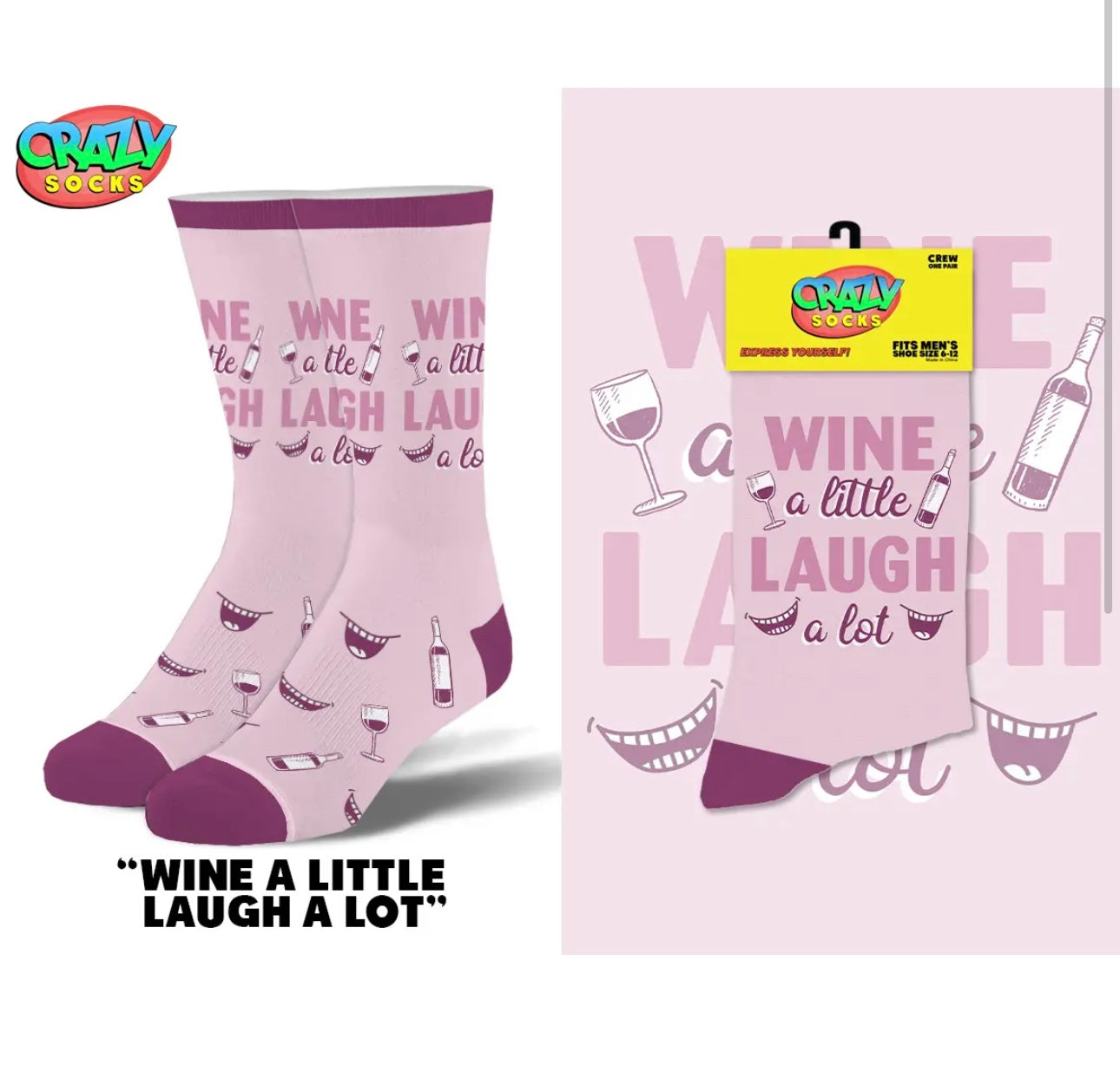 WINE A LITTLE LAUGH A LOT CREW SOCK