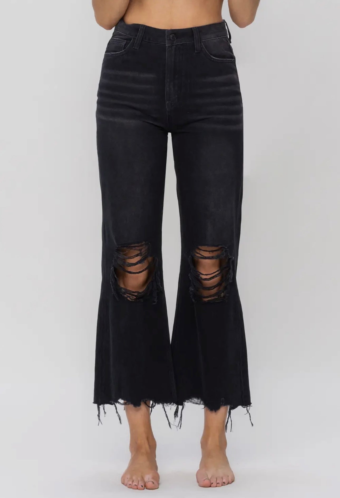 90s VINTAGE HIGH RISE CROPPED FLARE JEAN