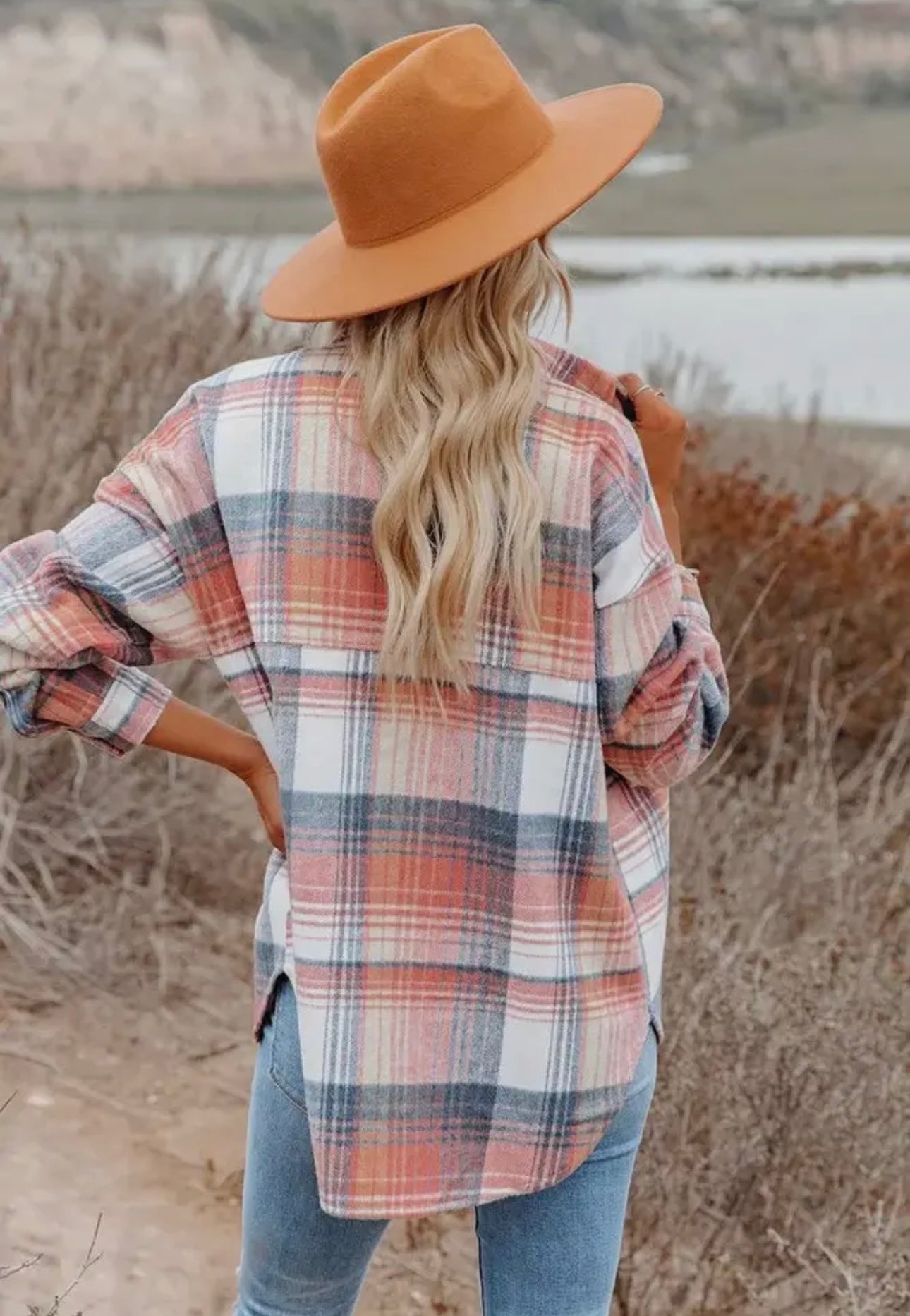 PINK PLAID SHACKET WITH POCKETS