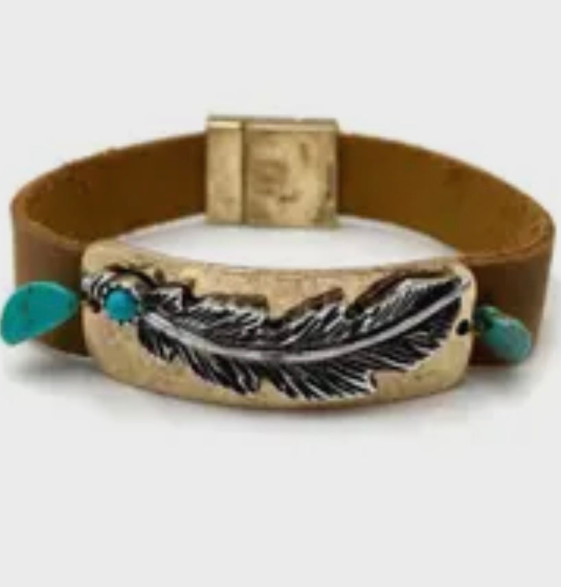 NATIVE TURQUOISE LEATHER WRAP BRACELET