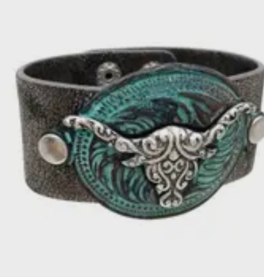 LONGHORN PATINA LEATHER BRACELET