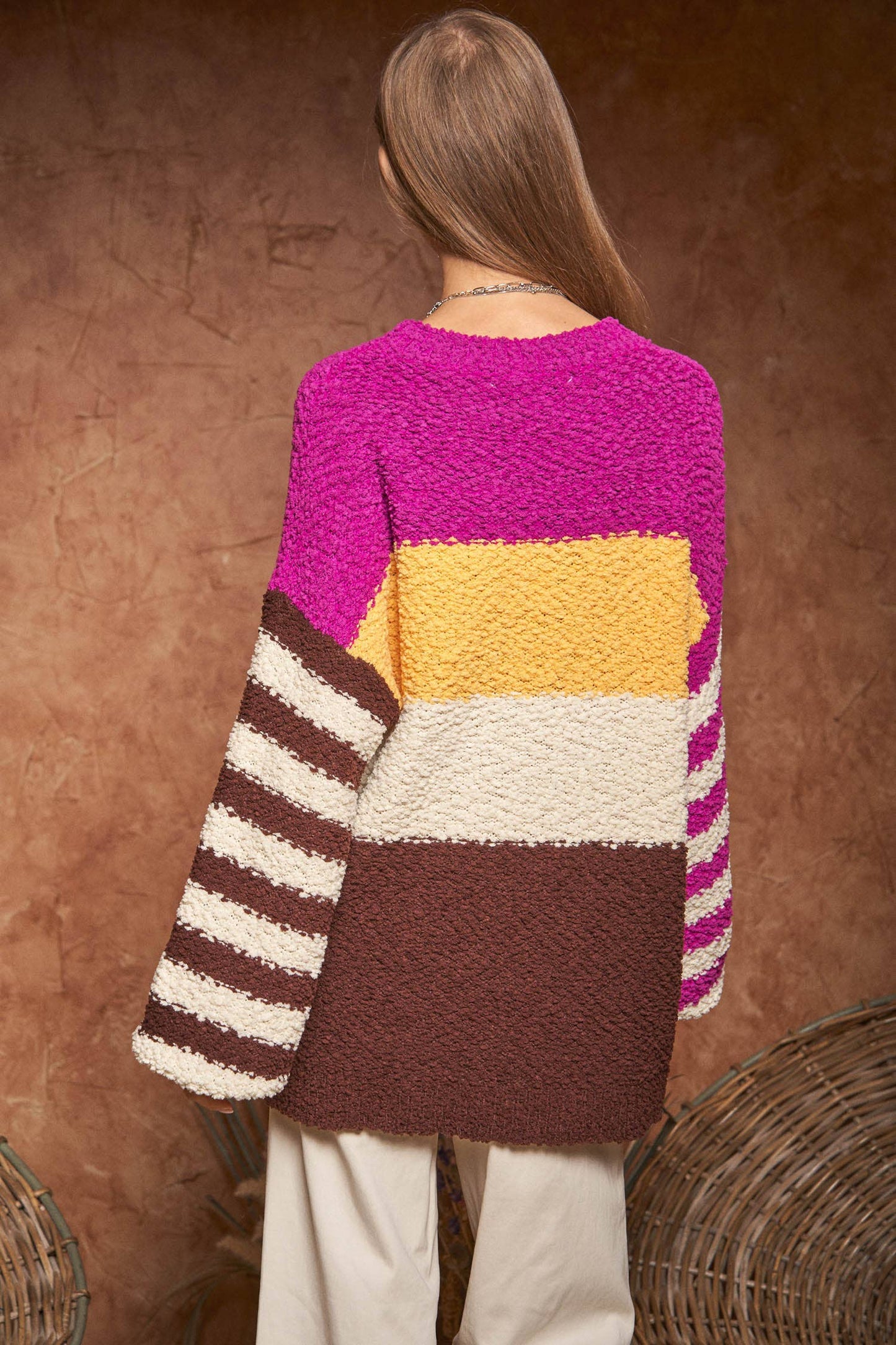 COLOR BLOCK LONG SLEEVE SWEATER