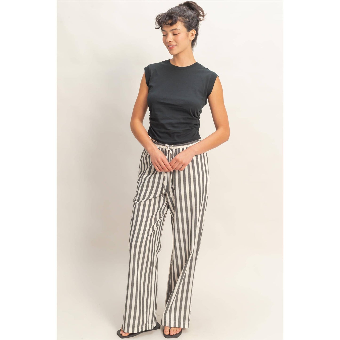 Ruched Waist Sleeveless Cotton Top