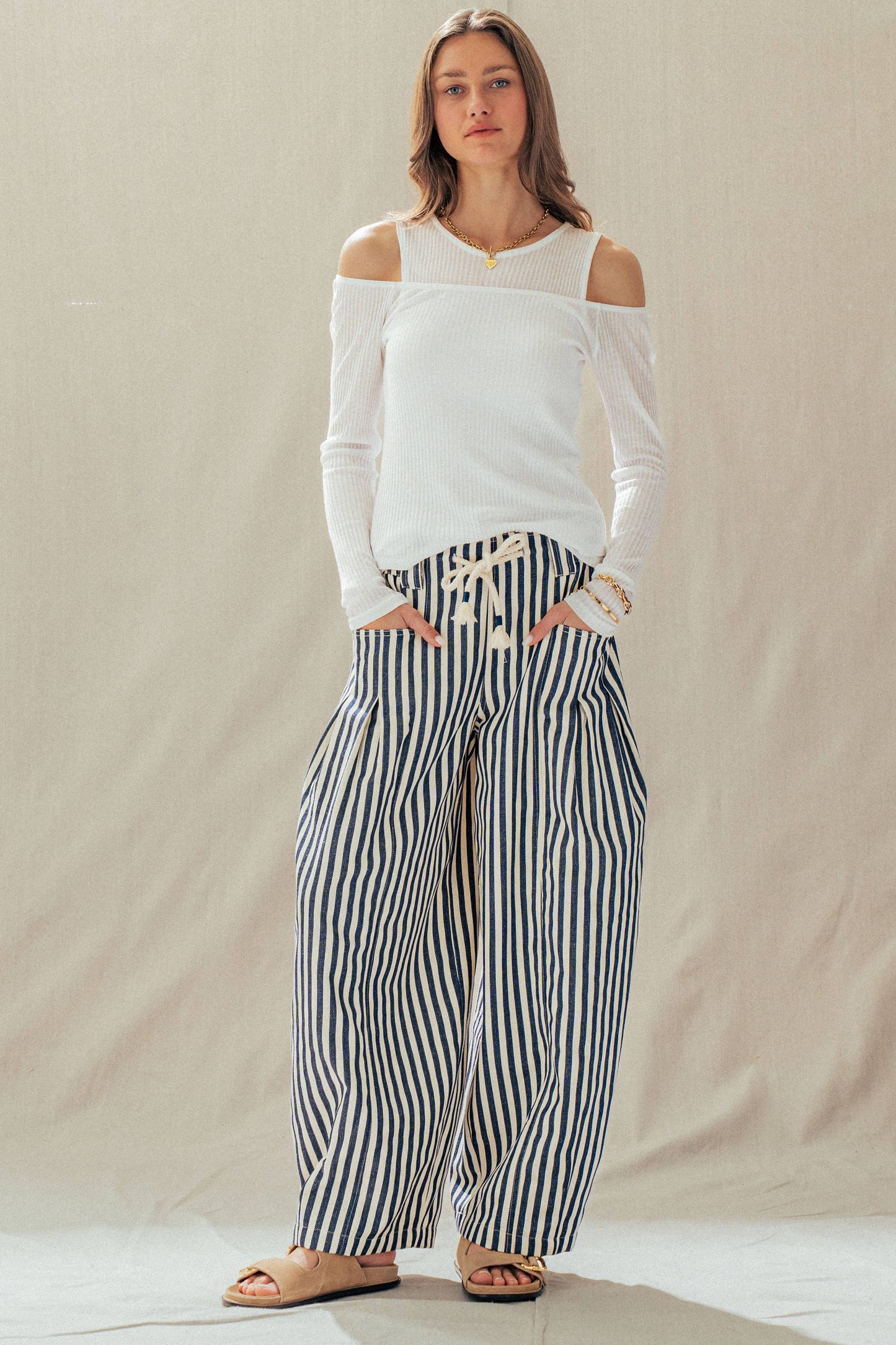 Rope Drawstring Balloon Pants Pleated Front