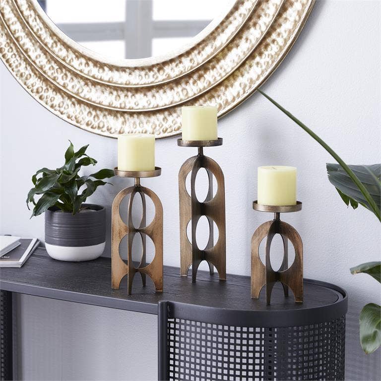 Gold Metal Modern Candle Holder - Set of 3