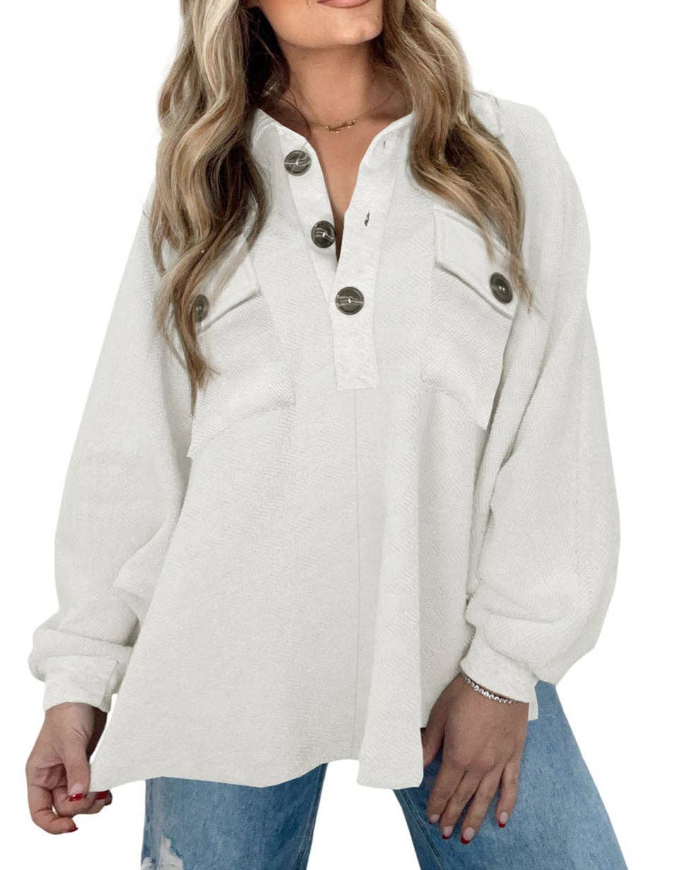 Herringbone Oversized Collared Sweatshirt