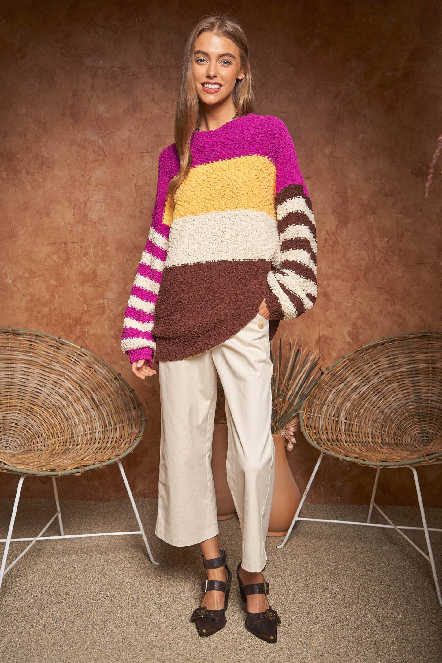 COLOR BLOCK LONG SLEEVE SWEATER