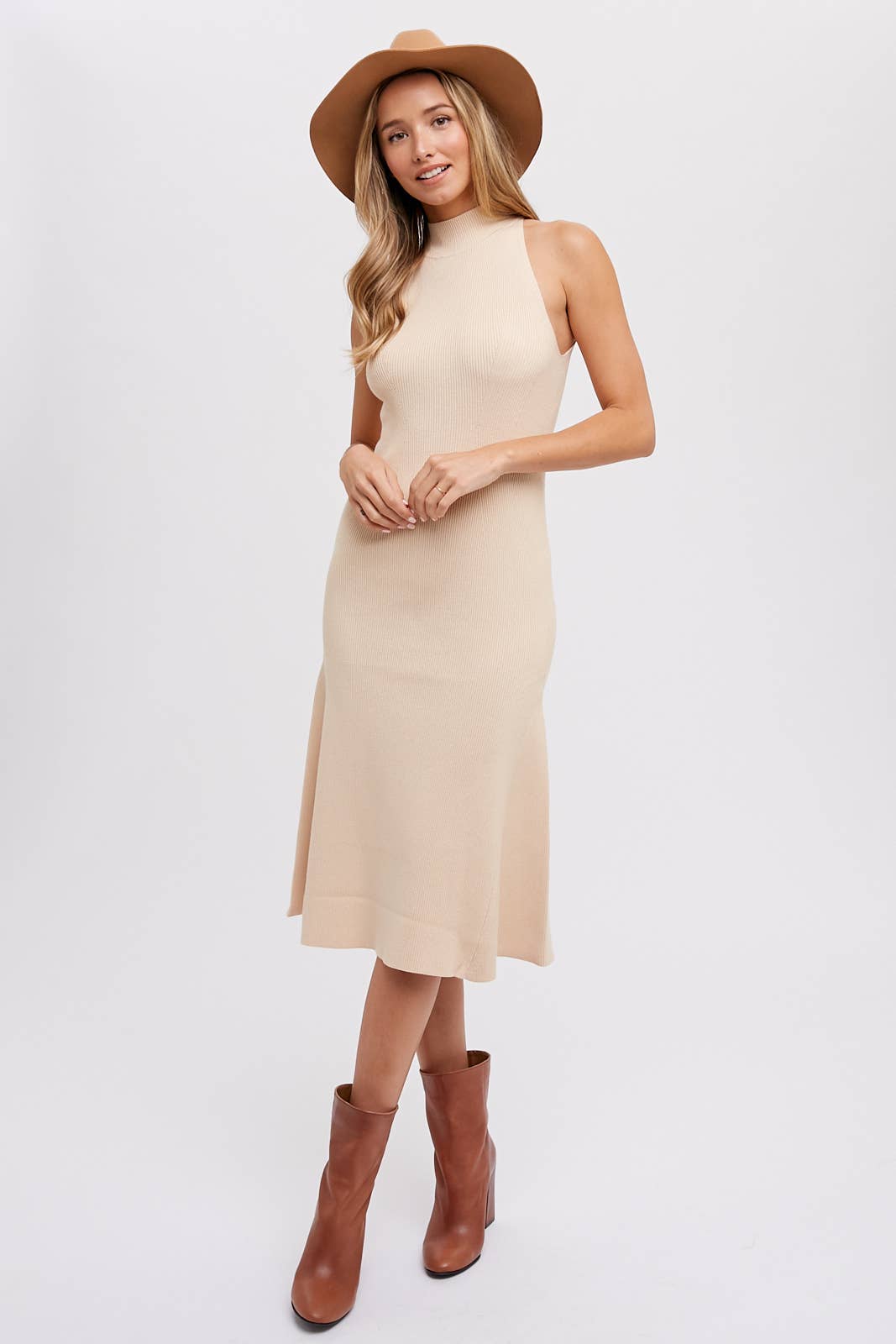 MOCK NECK SLEEVELESS MIDI DRESS
