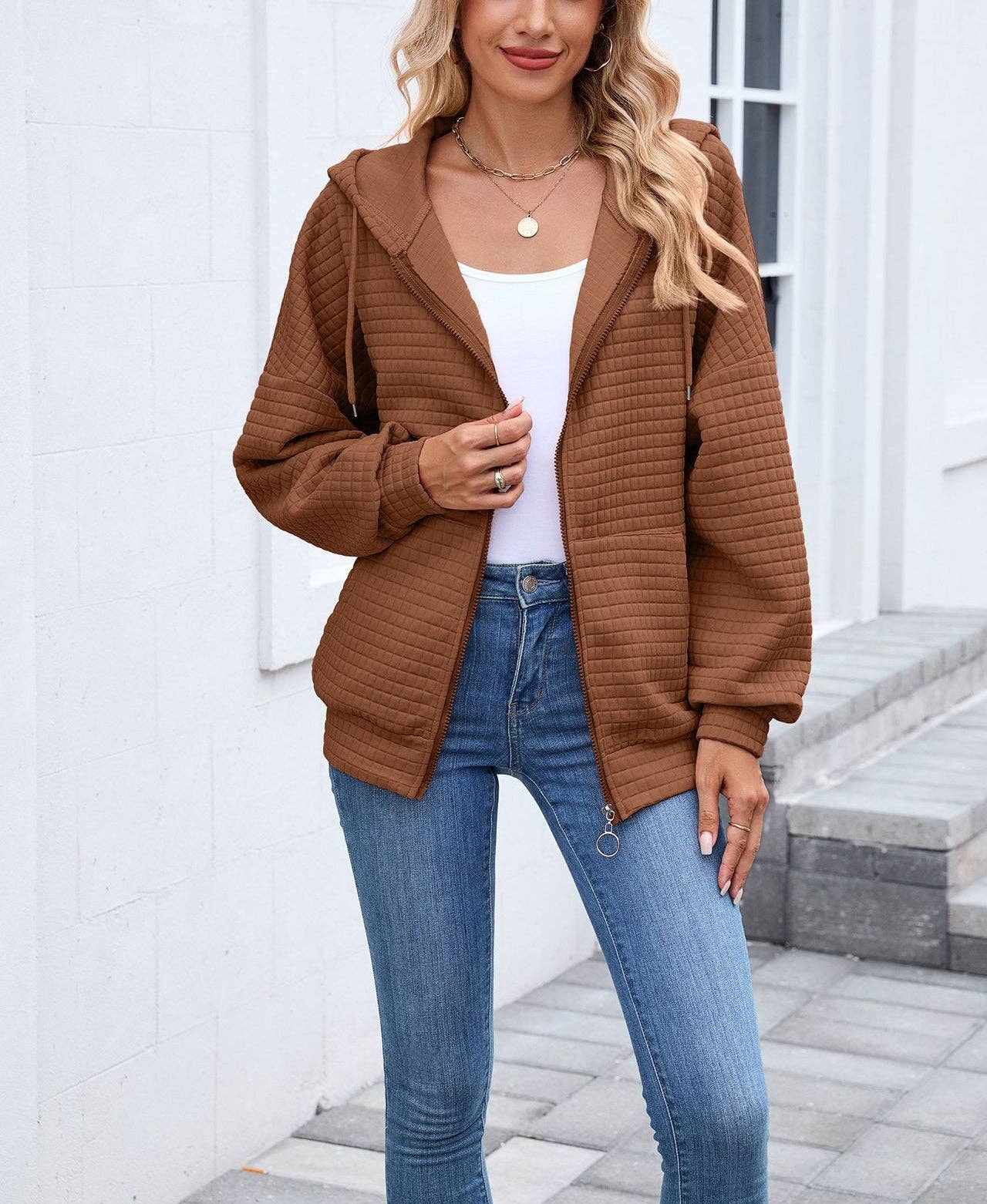 Quilted Zip-Up Hoodie