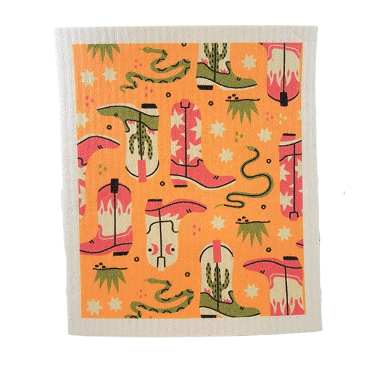 Orange Western Patterned Swedish Dish Cloth