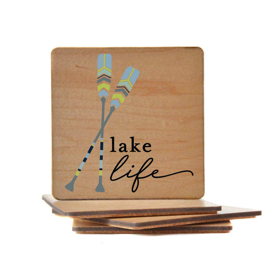 Lake Life With Paddles Wood Coaster - Lake Décor