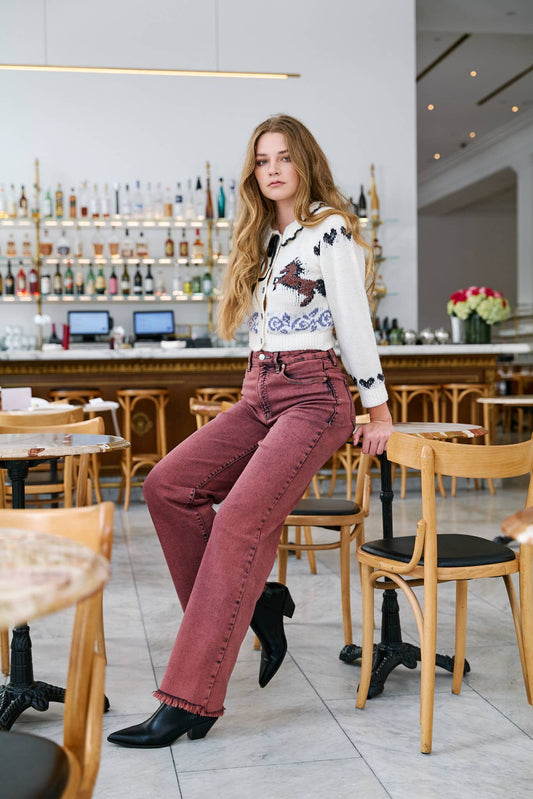 ARTEMIS VINTAGE TUMMY CONTROL BURGUNDY HIGH RISE FLARE JEANS