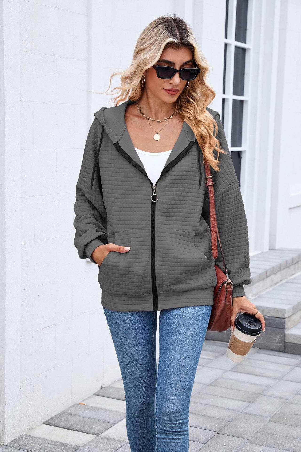 Quilted Zip-Up Hoodie