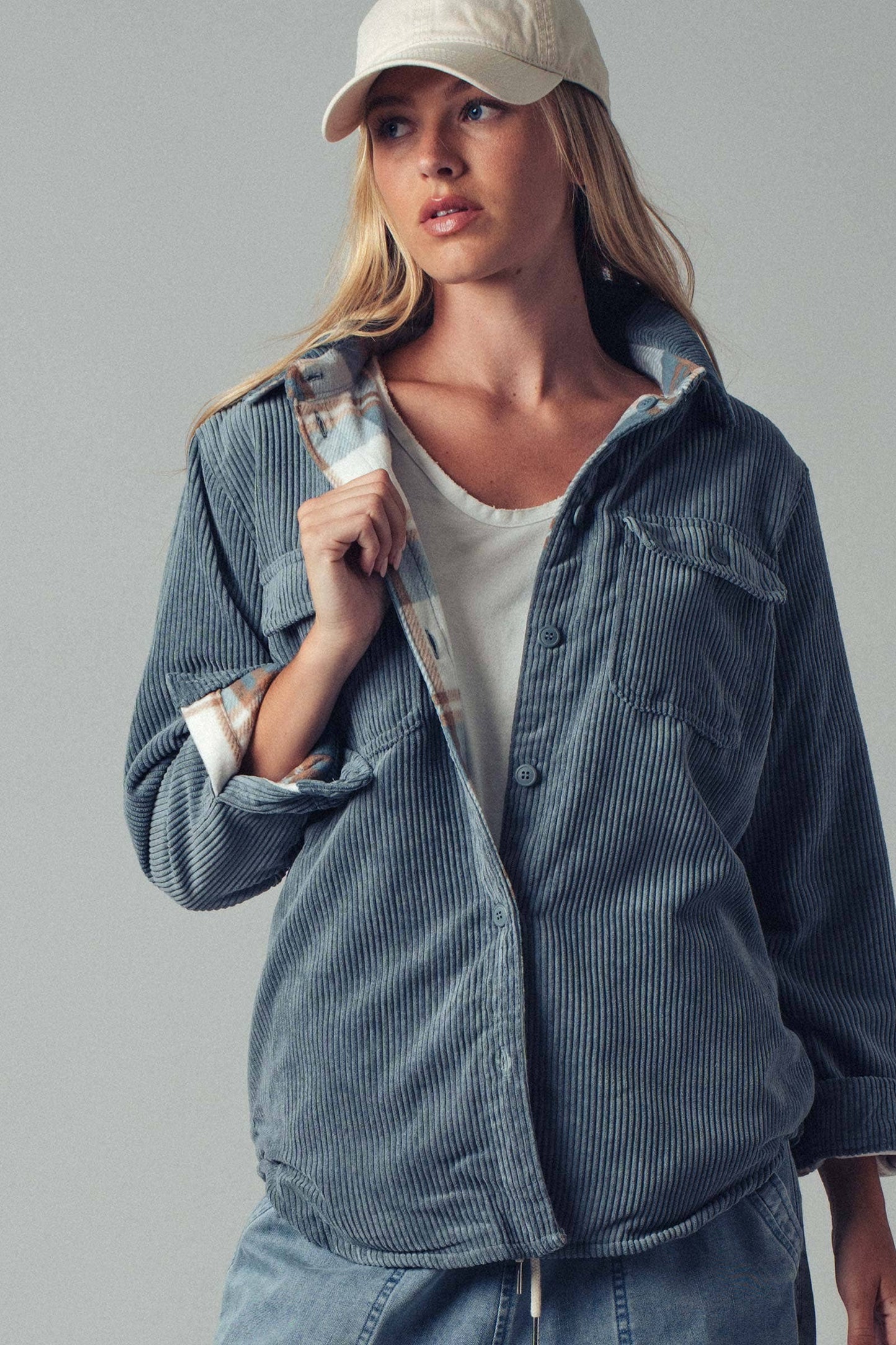 Plaid Lined Corduroy Flannel Shacket