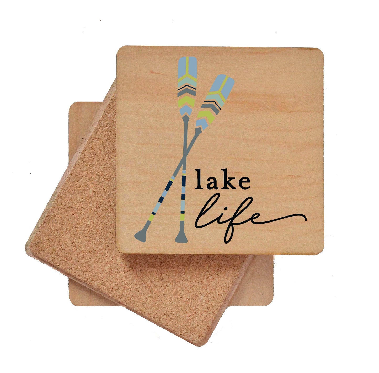 Lake Life With Paddles Wood Coaster - Lake Décor